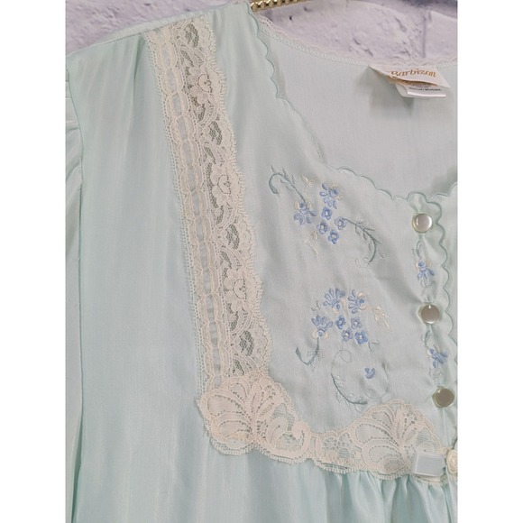 SINGLE STITCH!😍Vntg Barbizon Nightgown M Pale Mint Satin Embroidered Lace Trim - Picture 3 of 16